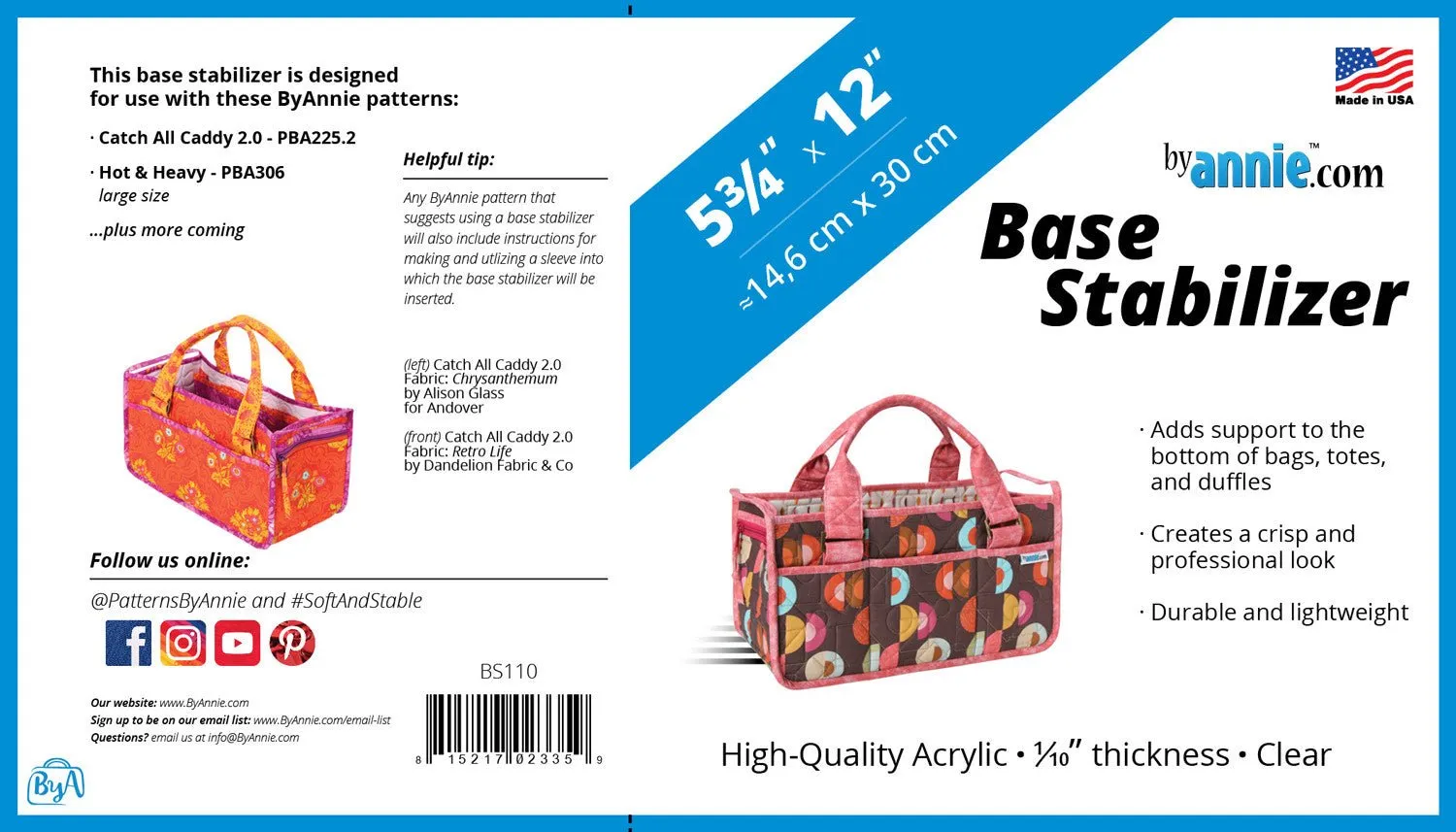 Acrylic Base Stabilizer BS110 (5-3/4" x 12")