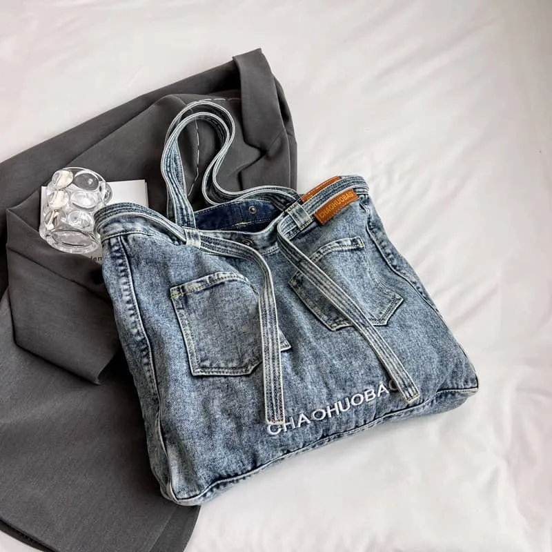 Commuter Denim Tote Bag with Spacious Capacity